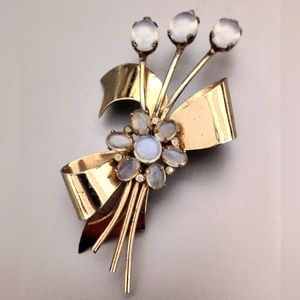 Vintage Opaline Glass Coro Sterling bouquet brooch